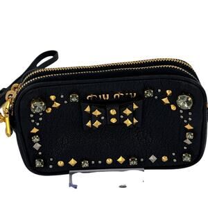 MIMI33: Miu Miu Studded Leather Zip Pouch / Wristlet